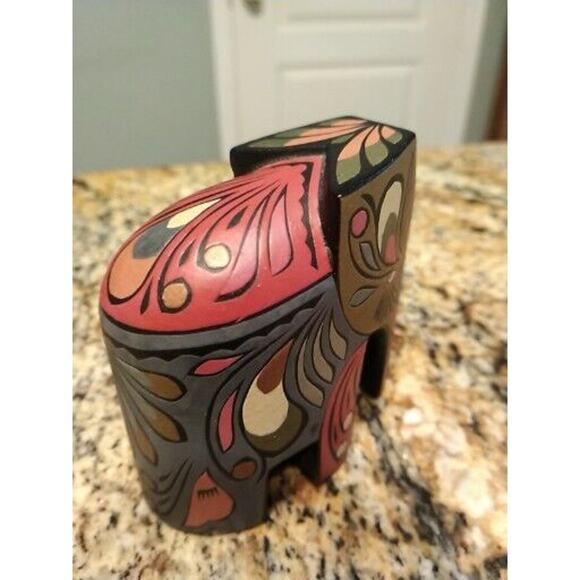 Ceylon Wooden Elephant Carved 3" Figure Hand Painted PW Home Decor Statue - Picture 6 of 10